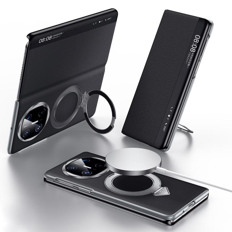 For Huawei Mate X6 SULADA Smart View Window MagSafe Magnetic Holder Leather Phone Case(Black) - free shipping - PMC TechLife - Order now!