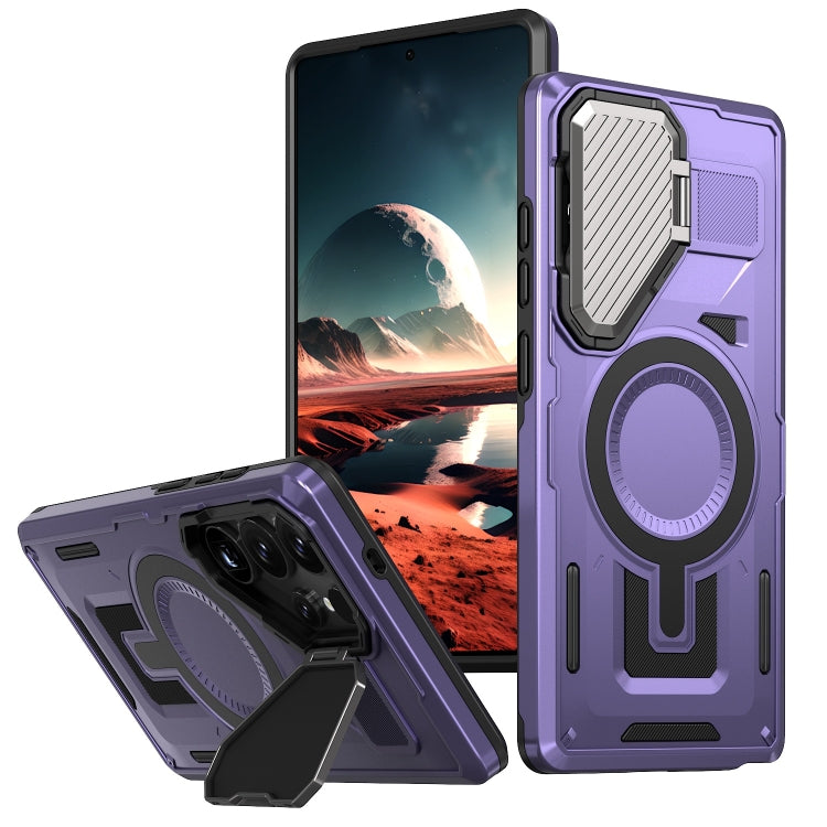 For Samsung Galaxy S25 Ultra 5G Shield Frame Holder MagSafe Phone Case(Purple) - Galaxy S25 Ultra 5G Cases by PMC Jewellery | Online Shopping South Africa | PMC Jewellery | Buy Now Pay Later Mobicred