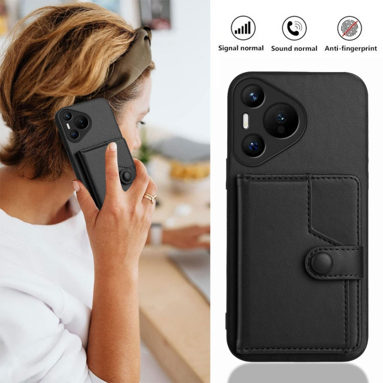 For Huawei Pura 70 Button Card Bag RFID Anti-theft Phone Case(Black) - Huawei Cases by PMC Jewellery | Online Shopping South Africa | PMC Jewellery | Buy Now Pay Later Mobicred