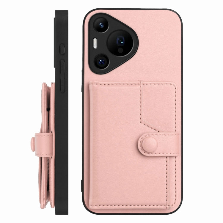 For Huawei Pura 70 Pro Button Card Bag RFID Anti-theft Phone Case(Pink) - Huawei Cases by PMC Jewellery | Online Shopping South Africa | PMC Jewellery | Buy Now Pay Later Mobicred