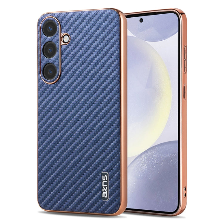For Samsung Galaxy S25+ 5G AZNS Electroplated Edge Carbon Fiber Texture Phone Case(Blue) - free shipping - PMC Jewellery - Order now!