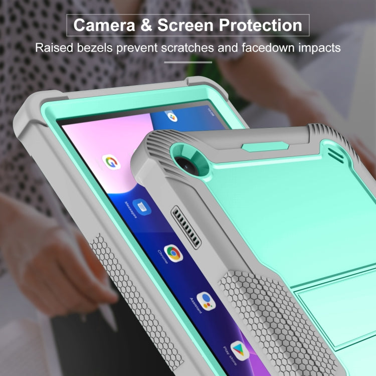 For Lenovo Tab M10 3rd Gen / TB328 Silicone Hybrid PC Tablet Case with Holder(Grey Mint Green) - Lenovo by PMC TechLife | Online Shopping South Africa | PMC TechLife | Buy Now Pay Later Mobicred