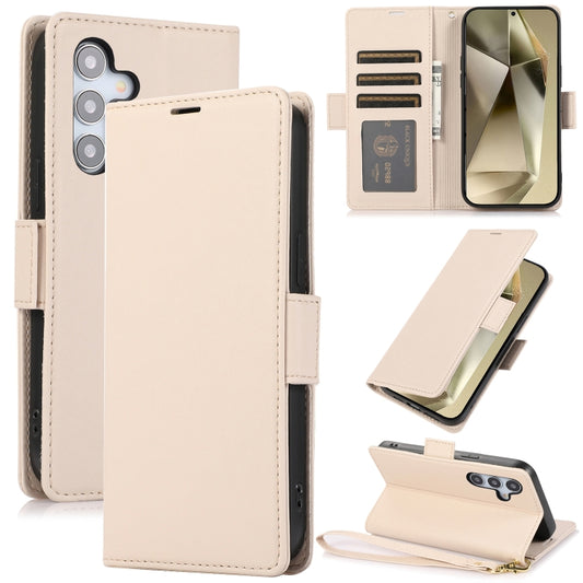 For Samsung Galaxy S25 / S24 5G Side Buckle RFID Anti-theft Leather Phone Case(Apricot) - Galaxy S25 5G Cases by PMC Jewellery | Online Shopping South Africa | PMC Jewellery | Buy Now Pay Later Mobicred