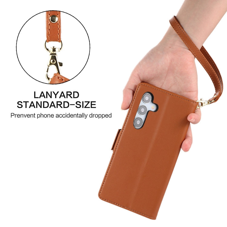 For Samsung Galaxy S25 / S24 5G Side Buckle RFID Anti-theft Leather Phone Case(Brown) - Galaxy S25 5G Cases by PMC TechLife | Online Shopping South Africa | PMC TechLife | Buy Now Pay Later Mobicred