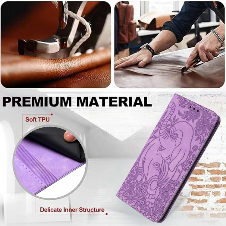 For Samsung Galaxy S25 Ultra 5G Retro Elephant Embossed Leather Phone Case(Purple) - Galaxy S25 Ultra 5G Cases by PMC Jewellery | Online Shopping South Africa | PMC Jewellery | Buy Now Pay Later Mobicred
