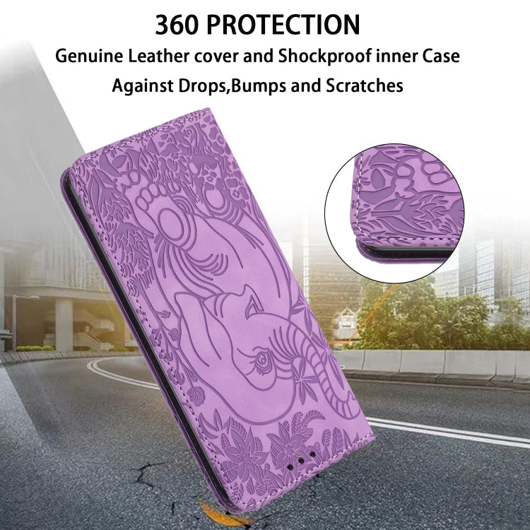 For Samsung Galaxy S25 5G Retro Elephant Embossed Leather Phone Case(Purple) - Galaxy S25 5G Cases by PMC Jewellery | Online Shopping South Africa | PMC Jewellery | Buy Now Pay Later Mobicred