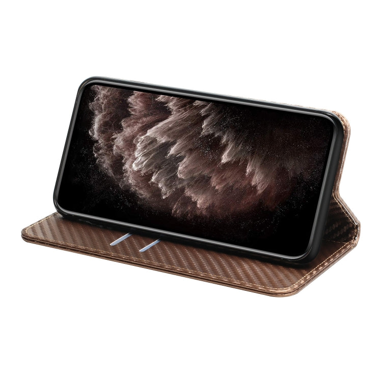 For Samsung Galaxy S25 5G Carbon Fiber Texture Magnetic Flip Leather Phone Case(Brown) - free shipping - PMC Jewellery - Order now!