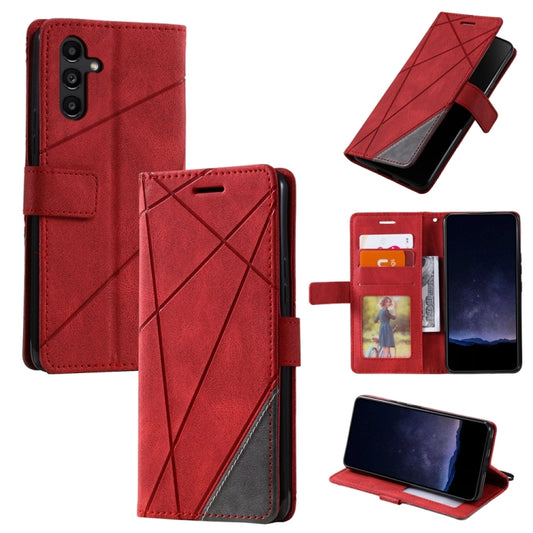 For Samsung Galaxy S25 5G Skin Feel Splicing Leather Phone Case(Red) - Galaxy S25 5G Cases by PMC Jewellery | Online Shopping South Africa | PMC Jewellery | Buy Now Pay Later Mobicred