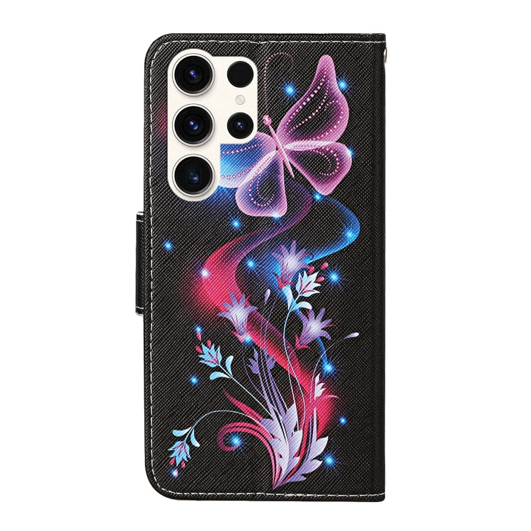 For Samsung Galaxy S25 Ultra 5G Colored Drawing Pattern Leather Phone Case(Fluorescent Butterfly) - Galaxy S25 Ultra 5G Cases by PMC Jewellery | Online Shopping South Africa | PMC Jewellery | Buy Now Pay Later Mobicred