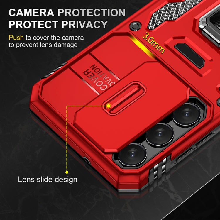 For Samsung Galaxy S25 5G Armor PC Hybrid TPU Camera Shield Phone Case(Red) - Galaxy S25 5G Cases by PMC Jewellery | Online Shopping South Africa | PMC Jewellery | Buy Now Pay Later Mobicred