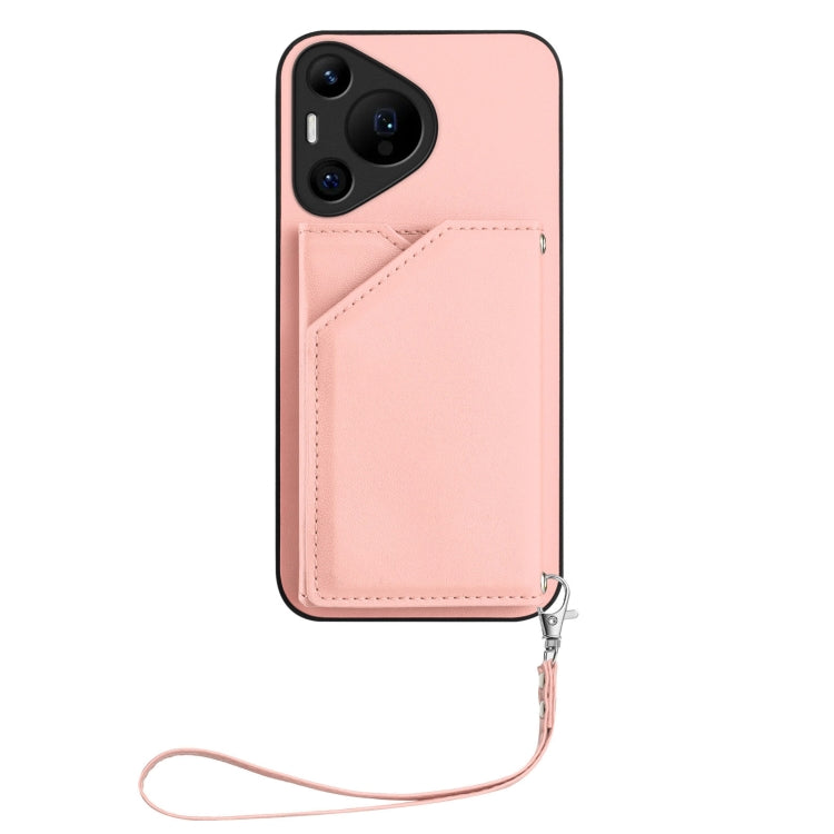 For Huawei Pura 70 Pro Skin Feel Four Card Slots Phone Case with Wrist Strap(Pink) - Huawei Cases by PMC Jewellery | Online Shopping South Africa | PMC Jewellery | Buy Now Pay Later Mobicred