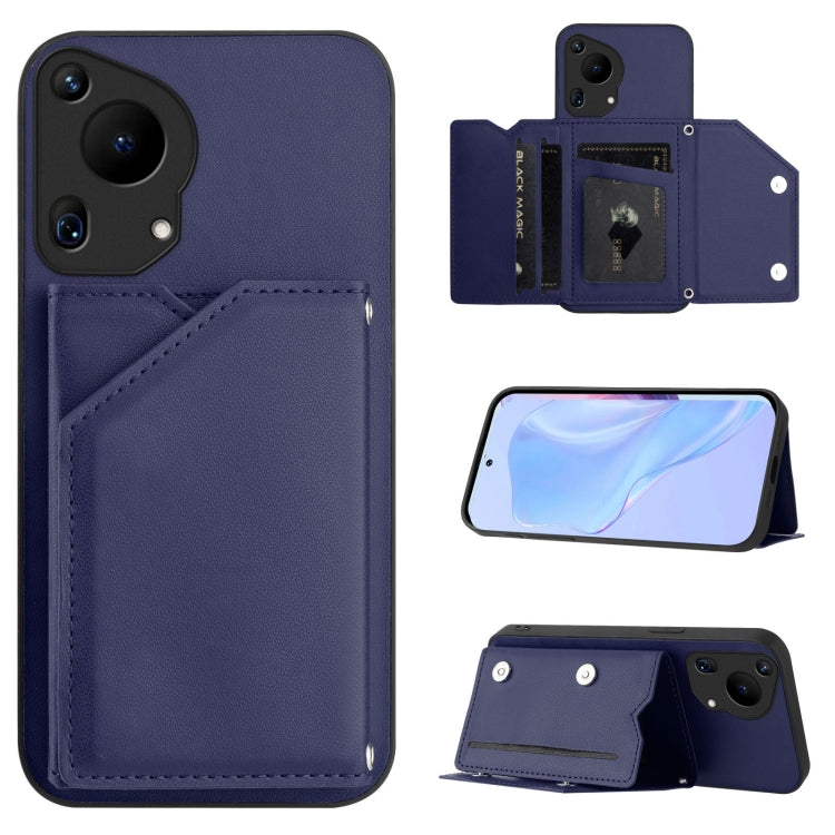 For Huawei Pura 70 Ultra Skin Feel Four Card Slots Phone Case with Wrist Strap(Blue) - Huawei Cases by PMC Jewellery | Online Shopping South Africa | PMC Jewellery | Buy Now Pay Later Mobicred