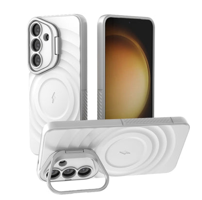 For Samsung Galaxy S25 5G Lens Frame Bracket Corrugated MagSafe Phone Case(White) - Galaxy S25 5G Cases by PMC Jewellery | Online Shopping South Africa | PMC Jewellery | Buy Now Pay Later Mobicred