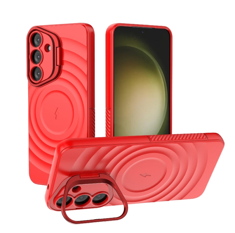 For Samsung Galaxy S25+ 5G Lens Frame Bracket Corrugated MagSafe Phone Case(Red) - Galaxy S25+ 5G Cases by PMC Jewellery | Online Shopping South Africa | PMC Jewellery | Buy Now Pay Later Mobicred