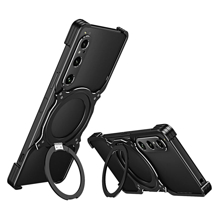 For Sony Xperia 1 V Mechanical Arm Borderless MagSafe Holder Metal Phone Case(Black Silver) - Sony Cases by PMC TechLife | Online Shopping South Africa | PMC TechLife | Buy Now Pay Later Mobicred