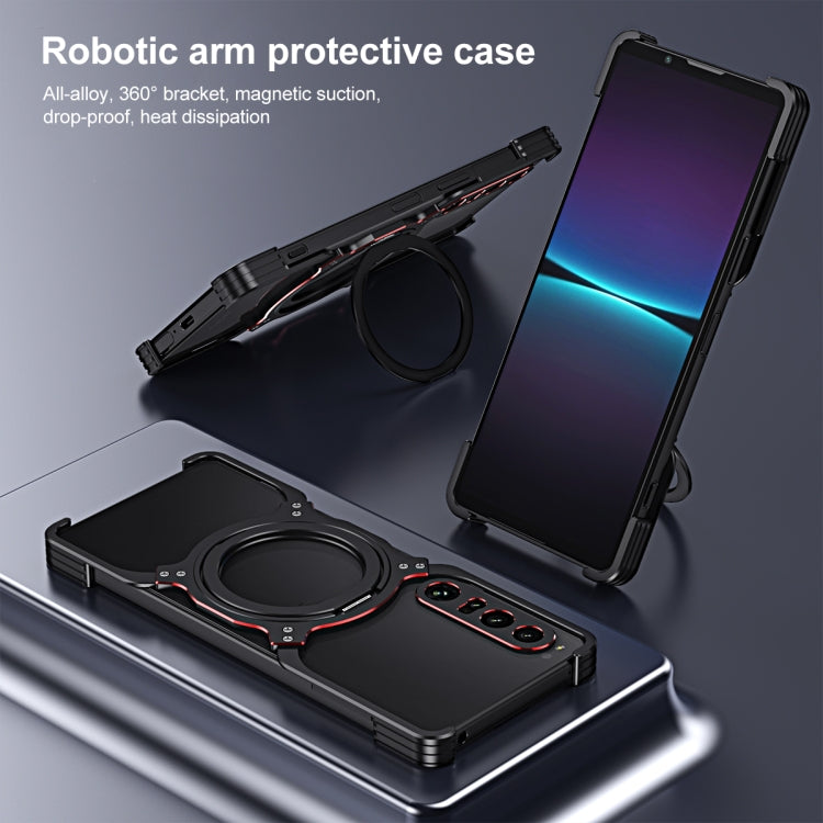 For Sony Xperia 1 IV Mechanical Arm Borderless MagSafe Holder Metal Phone Case(Black Silver) - Sony Cases by PMC TechLife | Online Shopping South Africa | PMC TechLife | Buy Now Pay Later Mobicred