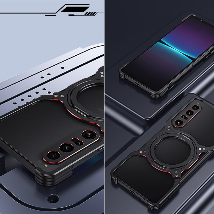 For Sony Xperia 1 IV Mechanical Arm Borderless MagSafe Holder Metal Phone Case(Black Silver) - Sony Cases by PMC TechLife | Online Shopping South Africa | PMC TechLife | Buy Now Pay Later Mobicred