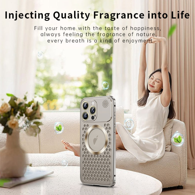 For iPhone 16 Pro Max Spring Buckle MagSafe Magnetic Metal Aromatherapy Phone Case(Black) - iPhone 16 Pro Cases by PMc TechLife | Online Shopping South Africa | PMc TechLife | Buy Now Pay Later Mobicred