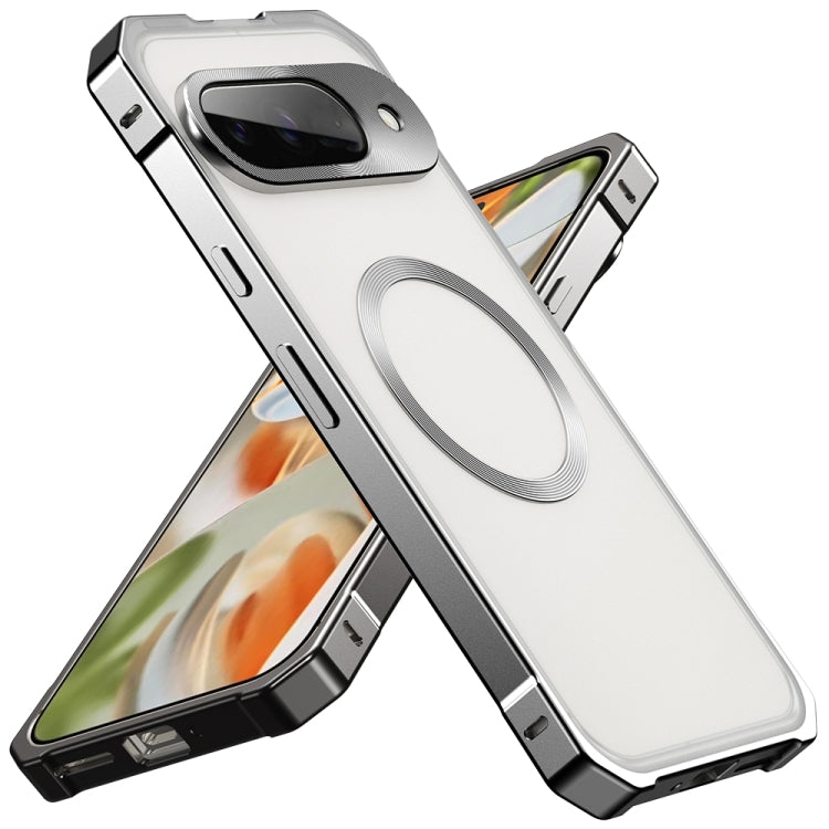 For Google Pixel 9 Irregular Alloy Frame Fosted Translucent MagSafe Phone Case(Titanium) - Google Cases by PMC TechLife | Online Shopping South Africa | PMC TechLife | Buy Now Pay Later Mobicred