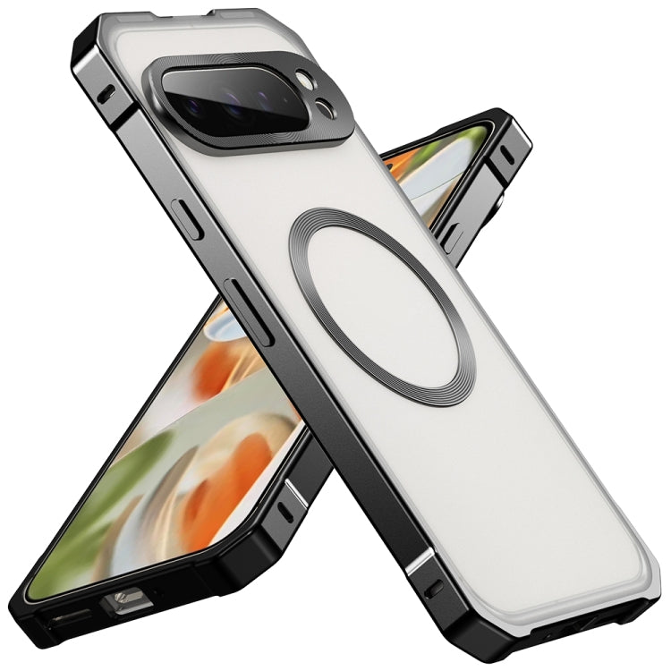 For Google Pixel 8 Pro Irregular Alloy Frame Fosted Translucent MagSafe Phone Case(Black) - Google Cases by PMC TechLife | Online Shopping South Africa | PMC TechLife | Buy Now Pay Later Mobicred