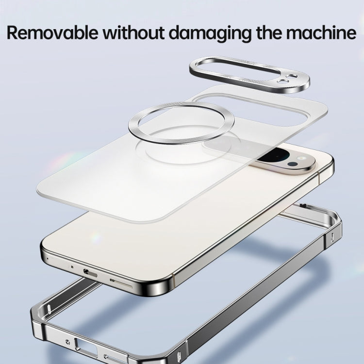 For Google Pixel 8 Pro Irregular Alloy Frame Fosted Translucent MagSafe Phone Case(Titanium) - Google Cases by PMC TechLife | Online Shopping South Africa | PMC TechLife | Buy Now Pay Later Mobicred