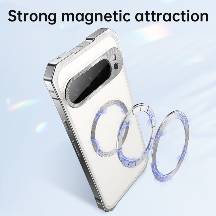 For Google Pixel 9 Irregular Alloy Frame Fosted Translucent MagSafe Phone Case(Titanium) - Google Cases by PMC TechLife | Online Shopping South Africa | PMC TechLife | Buy Now Pay Later Mobicred