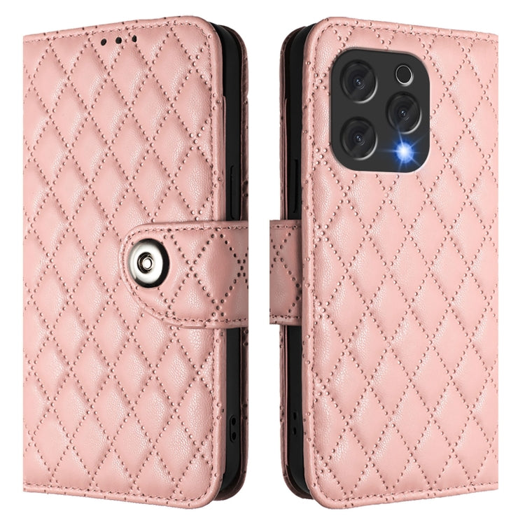 For Doogee N55 Plus Rhombic Texture Flip Leather Phone Case with Lanyard(Coral Pink) - Doogee Cases by PMC TechLife | Online Shopping South Africa | PMC TechLife | Buy Now Pay Later Mobicred