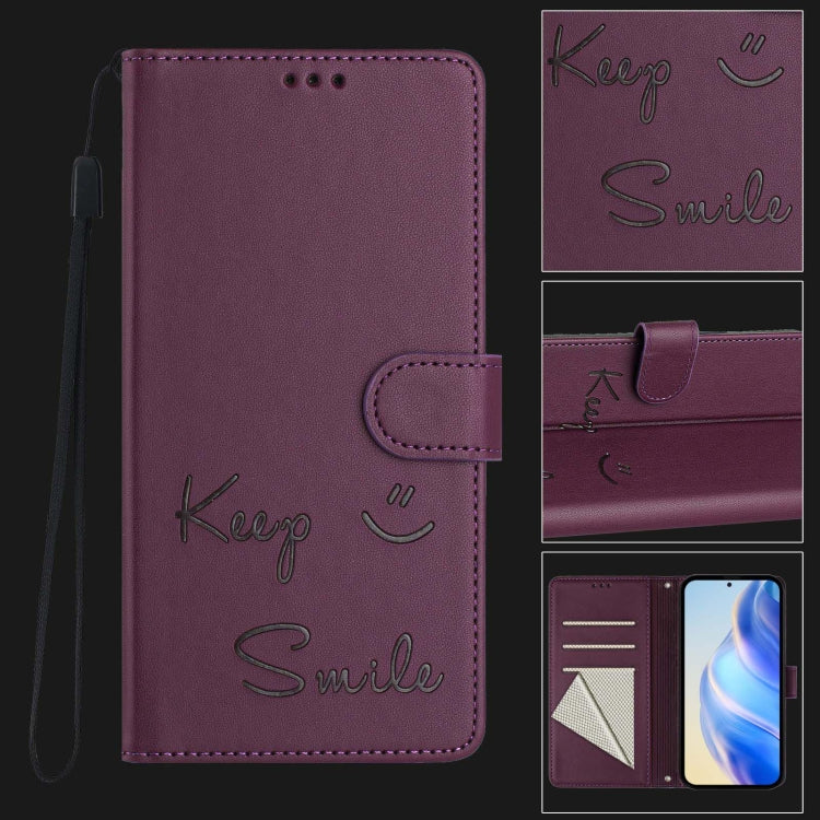 For Doogee N55 Plus Smile Embossing RFID Leather Phone Case(Violet) - Doogee Cases by PMC TechLife | Online Shopping South Africa | PMC TechLife | Buy Now Pay Later Mobicred