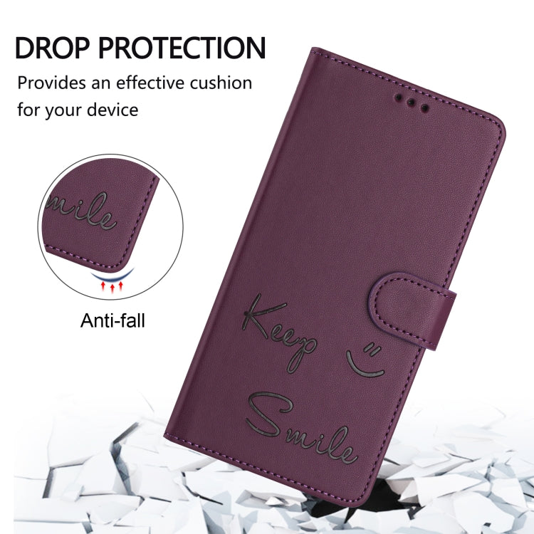 For Doogee N55 Plus Smile Embossing RFID Leather Phone Case(Violet) - Doogee Cases by PMC TechLife | Online Shopping South Africa | PMC TechLife | Buy Now Pay Later Mobicred