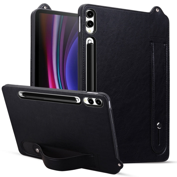 For Samsung Galaxy Tab S10+ / S9+ / S8+ TPU Leather Back Tablet Case with Wristband(Black) - Tab S10+ Cases by PMC Jewellery | Online Shopping South Africa | PMC Jewellery | Buy Now Pay Later Mobicred