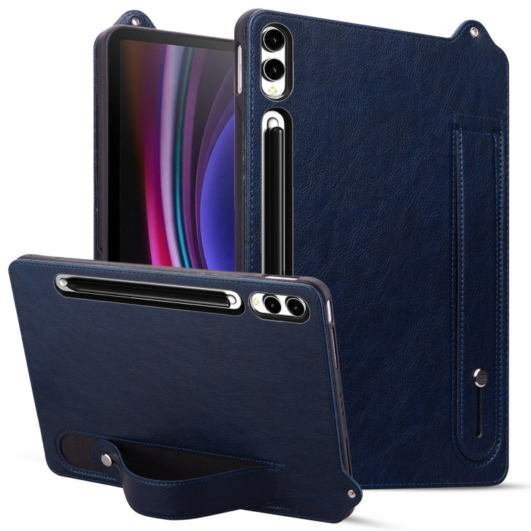 For Samsung Galaxy Tab S10 Ultra / S9 Ultra TPU Leather Back Tablet Case with Wristband(Dark Blue) - Tab S10 Ultra Cases by PMC Jewellery | Online Shopping South Africa | PMC Jewellery | Buy Now Pay Later Mobicred