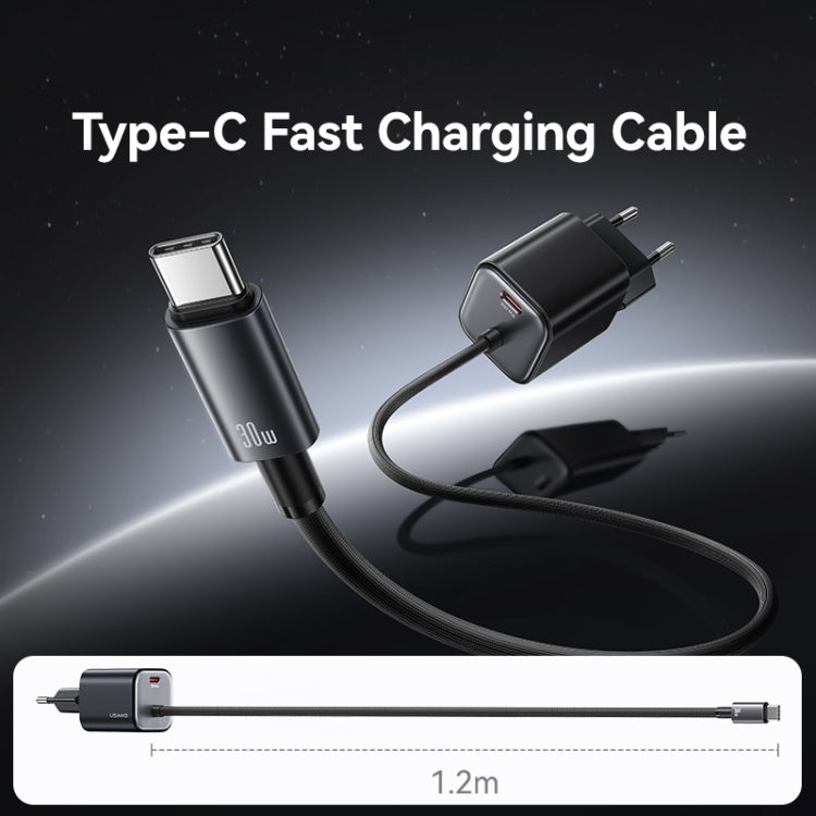 USAMS CC264 30W GaN Mini Type-C / USB-C Dual Port Fast Charger with Cable, EU Plug(Black) - free shipping - PMC TechLife - Order now!