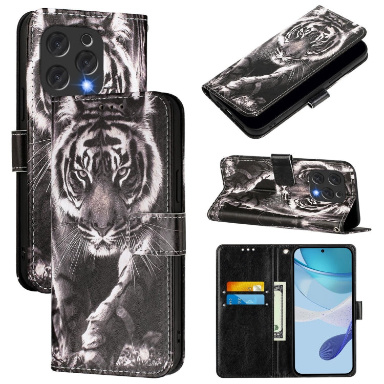 For Doogee N55 Plus Colored Drawing Pattern Plain Weave Leather Phone Case(Black And White Tiger) - free shipping - PMC TechLife - Order now!
