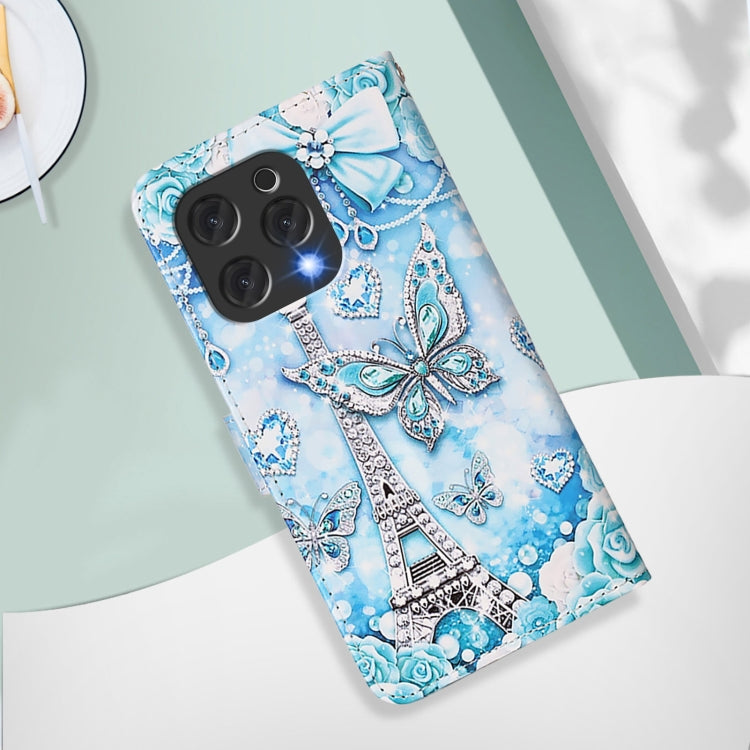 For Doogee N55 Plus Colored Drawing Pattern Plain Weave Leather Phone Case(Tower Butterfly) - More Brand by PMC TechLife | Online Shopping South Africa | PMC TechLife | Buy Now Pay Later Mobicred