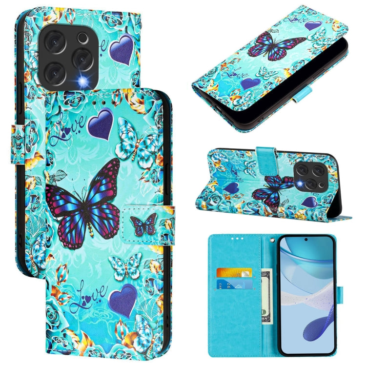 For Doogee N55 Plus Colored Drawing Pattern Plain Weave Leather Phone Case(Love Butterfly) - More Brand by PMC TechLife | Online Shopping South Africa | PMC TechLife | Buy Now Pay Later Mobicred