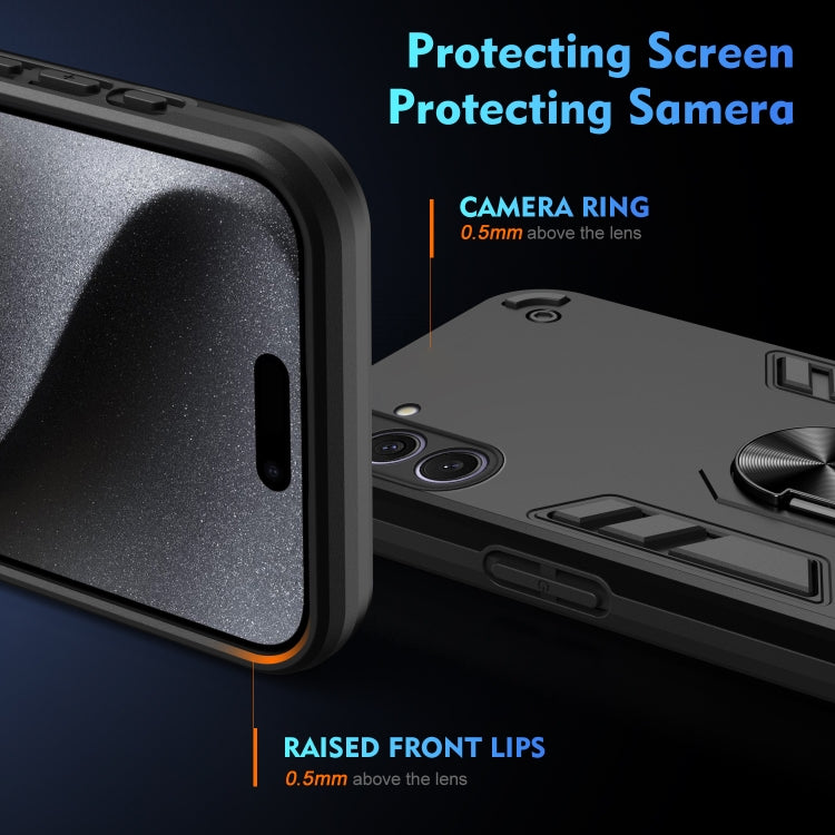 For Samsung Galaxy S25+ 5G Shockproof Metal Ring Holder Phone Case(Black) - Galaxy S25+ 5G Cases by PMC Jewellery | Online Shopping South Africa | PMC Jewellery | Buy Now Pay Later Mobicred