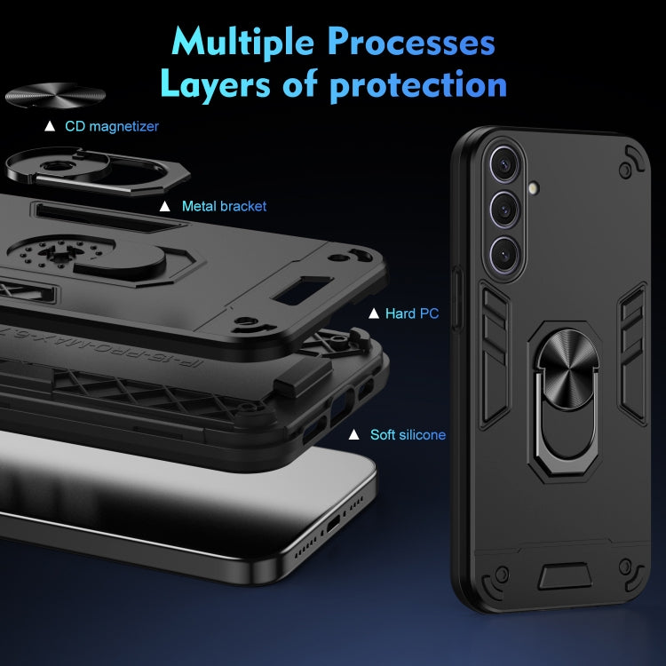 For Samsung Galaxy S25+ 5G Shockproof Metal Ring Holder Phone Case(Black) - Galaxy S25+ 5G Cases by PMC Jewellery | Online Shopping South Africa | PMC Jewellery | Buy Now Pay Later Mobicred