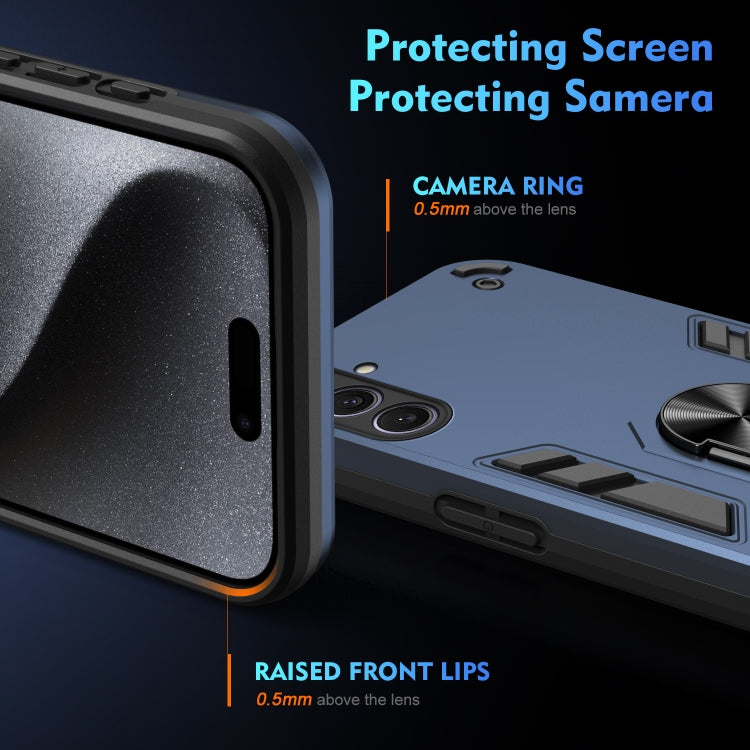 For Samsung Galaxy S25+ 5G Shockproof Metal Ring Holder Phone Case(Blue) - Galaxy S25+ 5G Cases by PMC Jewellery | Online Shopping South Africa | PMC Jewellery | Buy Now Pay Later Mobicred
