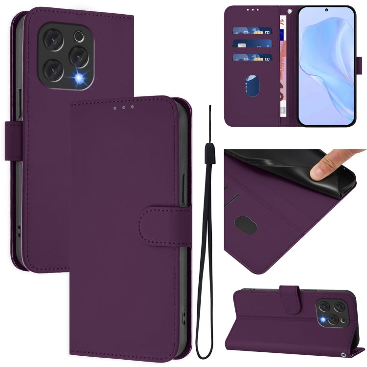 For Doogee N55 Plus Skin Feel Solid Color Leather Phone Case with Lanyard(Violet) - Doogee Cases by PMC TechLife | Online Shopping South Africa | PMC TechLife | Buy Now Pay Later Mobicred