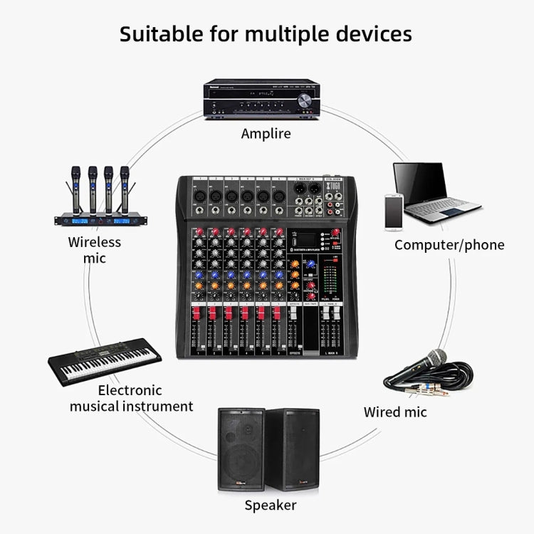 XTUGA CT60X 6-Channels Audio Mixer DJ Mixing Console with 48V Power Supply(AU Plug) - Live Sound Effects Processors by XTUGA | Online Shopping South Africa | PMC TechLife | Buy Now Pay Later Mobicred
