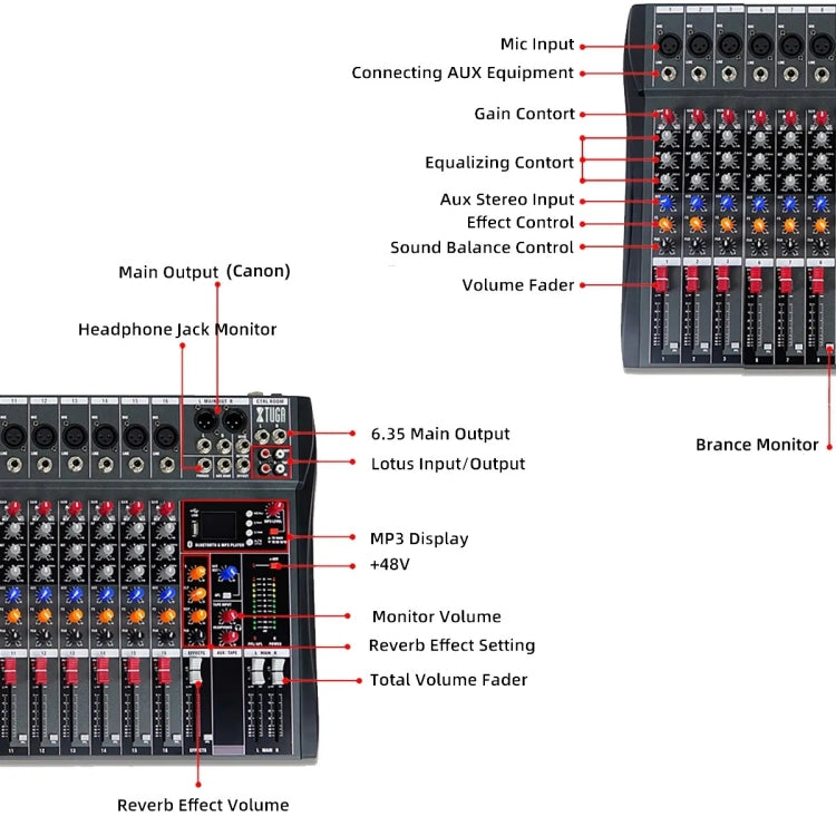 XTUGA CT60X 6-Channels Audio Mixer DJ Mixing Console with 48V Power Supply(UK Plug) - Live Sound Effects Processors by XTUGA | Online Shopping South Africa | PMC TechLife | Buy Now Pay Later Mobicred