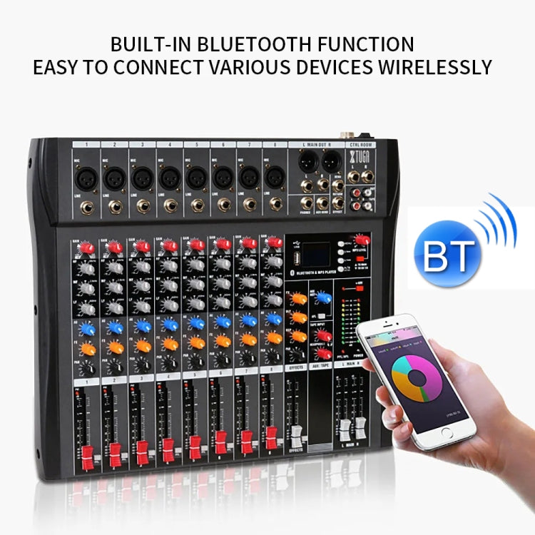 XTUGA CT80X 8-Channels Audio Mixer DJ Mixing Console with 48V Power Supply(EU Plug) - Live Sound Effects Processors by XTUGA | Online Shopping South Africa | PMC TechLife | Buy Now Pay Later Mobicred