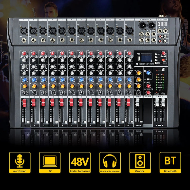 XTUGA CT120X 12-Channels Audio Mixer DJ Mixing Console with 48V Power Supply(UK Plug) - Live Sound Effects Processors by XTUGA | Online Shopping South Africa | PMC TechLife | Buy Now Pay Later Mobicred