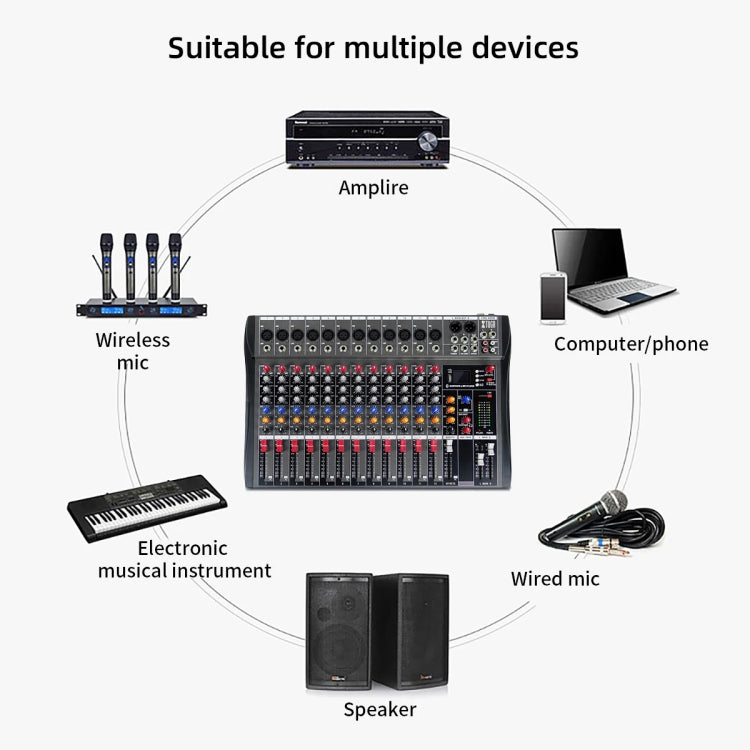 XTUGA CT120X 12-Channels Audio Mixer DJ Mixing Console with 48V Power Supply(US Plug) - Live Sound Effects Processors by XTUGA | Online Shopping South Africa | PMC TechLife | Buy Now Pay Later Mobicred