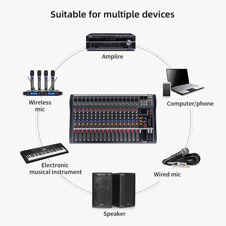 XTUGA CT160X 16-Channels Audio Mixer DJ Mixing Console with 48V Power Supply(US Plug) - Live Sound Effects Processors by XTUGA | Online Shopping South Africa | PMC TechLife | Buy Now Pay Later Mobicred