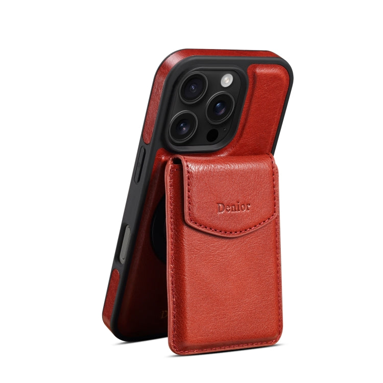 For iPhone 16 Pro Denior D22 Genuine Leather MagSafe Holder Detachable Card Slot Phone Case(Brown) - iPhone 16 Pro Cases by Denior | Online Shopping South Africa | PMC Jewellery | Buy Now Pay Later Mobicred