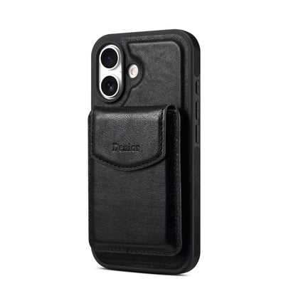 For iPhone 16 Plus Denior D22 Genuine Leather MagSafe Holder Detachable Card Slot Phone Case(Black) - iPhone 16 Plus Cases by Denior | Online Shopping South Africa | PMC Jewellery | Buy Now Pay Later Mobicred