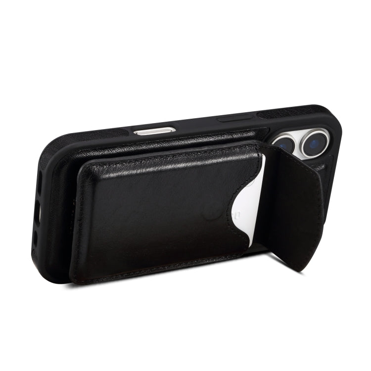 For iPhone 16 Plus Denior D22 Genuine Leather MagSafe Holder Detachable Card Slot Phone Case(Black) - free shipping - PMC Jewellery - Order now!