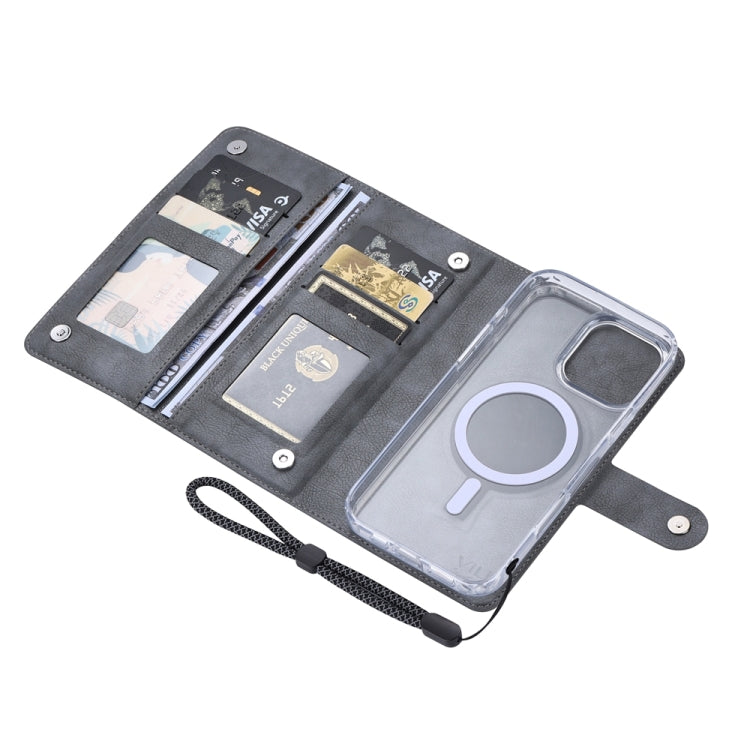 For iPhone 16 Plus ViLi GVS-C Series MagSafe Magnetic RFID Leather Flip Phone Case(Grey) - free shipping - PMC Jewellery - Order now!
