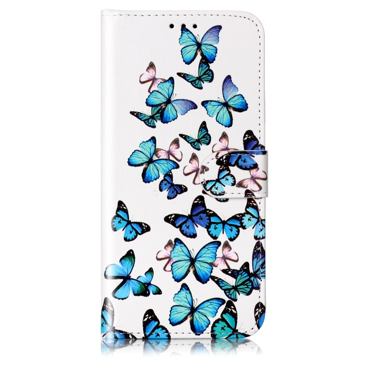For Samsung Galaxy S25 Ultra 5G Colored Drawing Marble Pattern Leather Phone Case(Little Blue Butterflies) - Galaxy S25 Ultra 5G Cases by PMC Jewellery | Online Shopping South Africa | PMC Jewellery | Buy Now Pay Later Mobicred